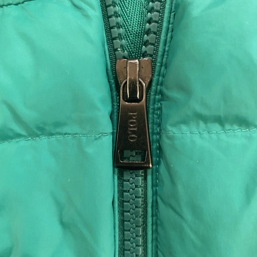 Polo Ralph Lauren Boys Green Quilted Puffer Vest Size S 8 Full‎ Zip Pony Logo